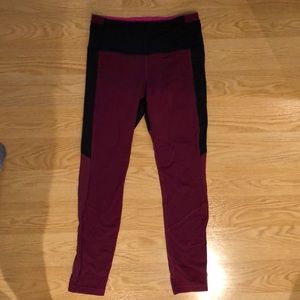 Lululemon running leggings 7/8, maroon and black